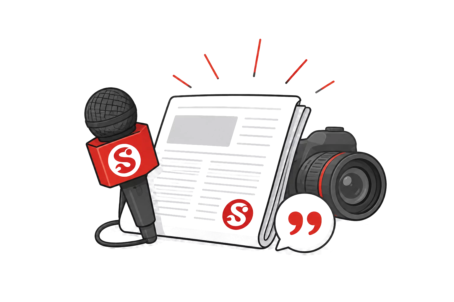 Nokta Servis basın ve medya ilişkilerini temsil eden mikrofon, yayın ve kamera görseli